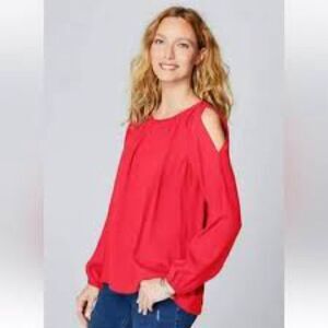 J. Jill Red Cold Shoulder Blouse